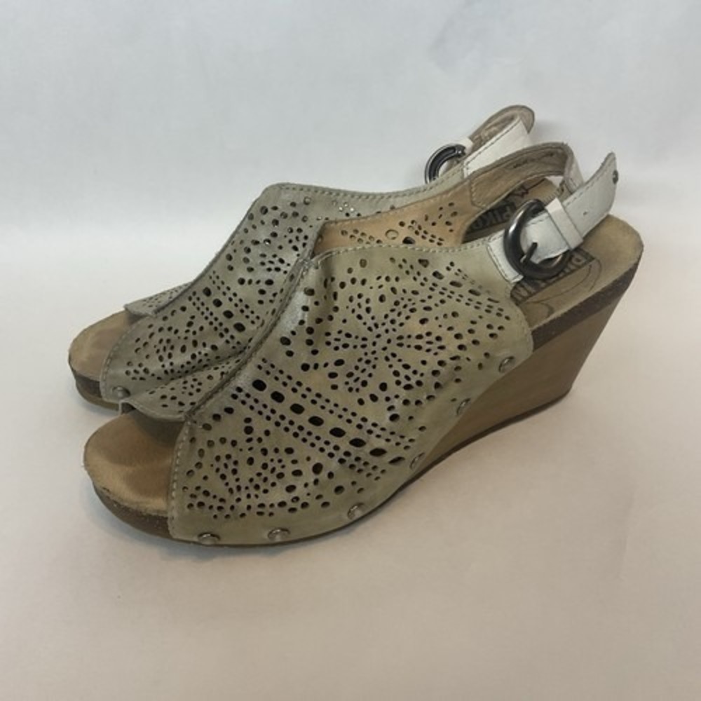 Pikolinos Benissa Perforated Slingback Sage Wedge Sandals Women 40/US9-9.5 China
